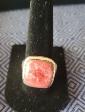 Sterling Silver Rhodochrosite Stone Square Ring - Women Jewelry